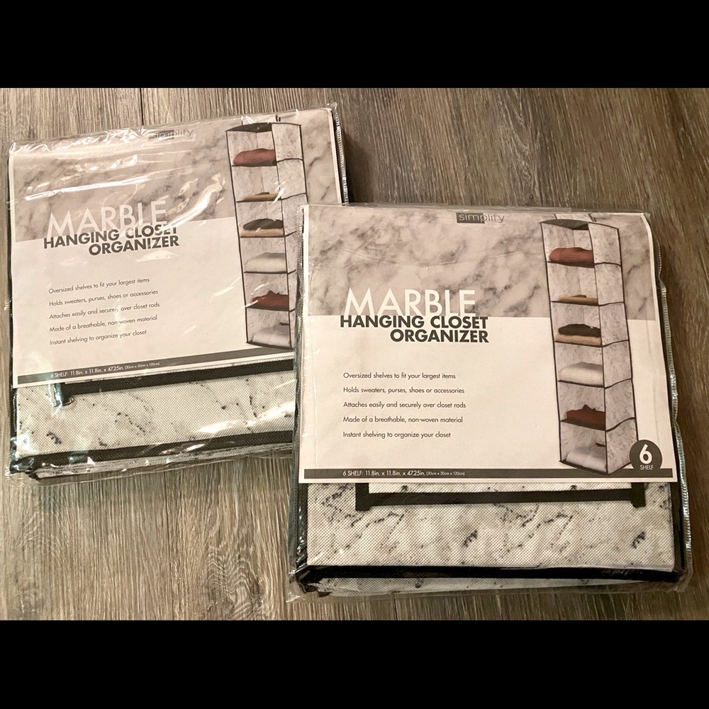 Lot of 2 Hanging Closet Organizers, Marble Pattern